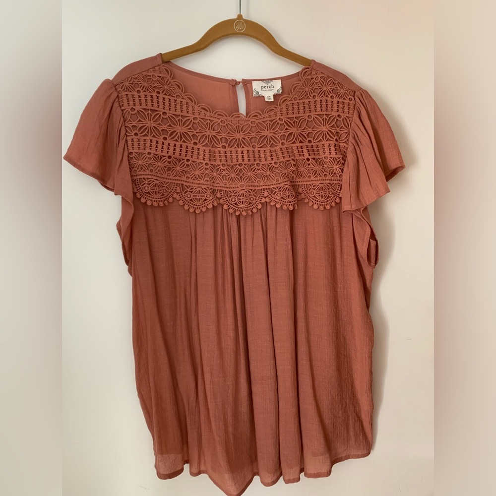 Fall Boho Style Plus Size top in pretty rust color.